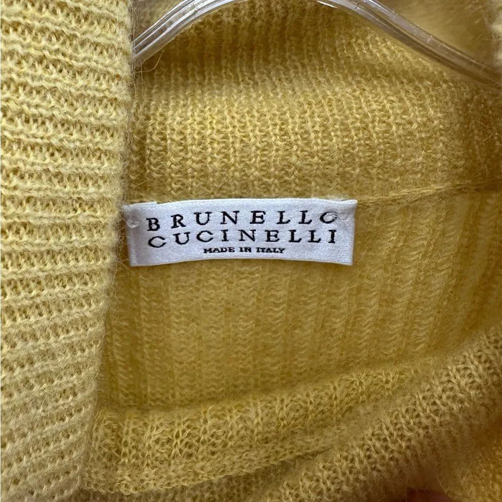 Brunello Cucinelli Mustard Yellow Mohair Blend Knit Sweater Turtleneck Size S - Picture 6 of 11